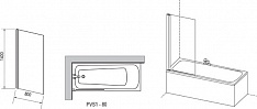 Шторка для ванны Ravak PVS1-80, черный + транспарент