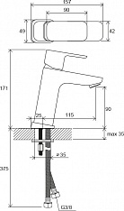 Смеситель для умывальника Ravak TD F 014.20, 170 мм, без донного клапана, черный, X070150