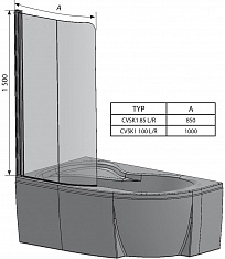 Шторка для ванны Ravak Rosa CVSK1 140/150 R сатин+транспарент